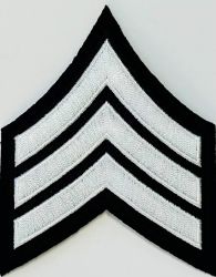 "SGT" SERGEANT WHITE on BLACK CHEVRONS - SOLD in PAIRS